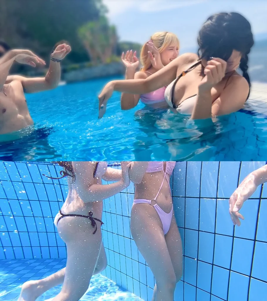 【夏に輝く美尻っ娘2と浴び暴走乱パ】プール旅行を楽しむ童顔キュートな金髪ギャル&黒髪痴女と3P中出しパーティー開☆親友だから漬けチポも仲良くシェア♪互いの体でオナり合うほど友情深い2人の穴をヌルぐちゃローテハメ食らい!!気づけば8月終盤・・・夏最後のオカズは水着美女で決まりっしょ!【水着っ子ナンパ】【なぎ いおり】